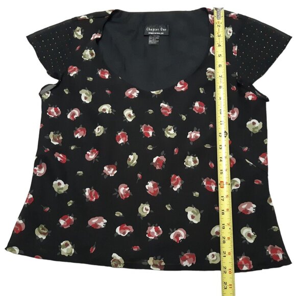Chapter One Top Womens Large Black Floral Short Sleeve Lined 38 in Chest - Picture 4 of 13
